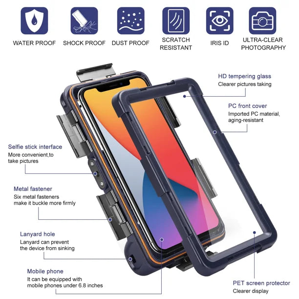 Waterproof UnderWater Case for Phones Up to 6.9 Inch with Lanyard G157