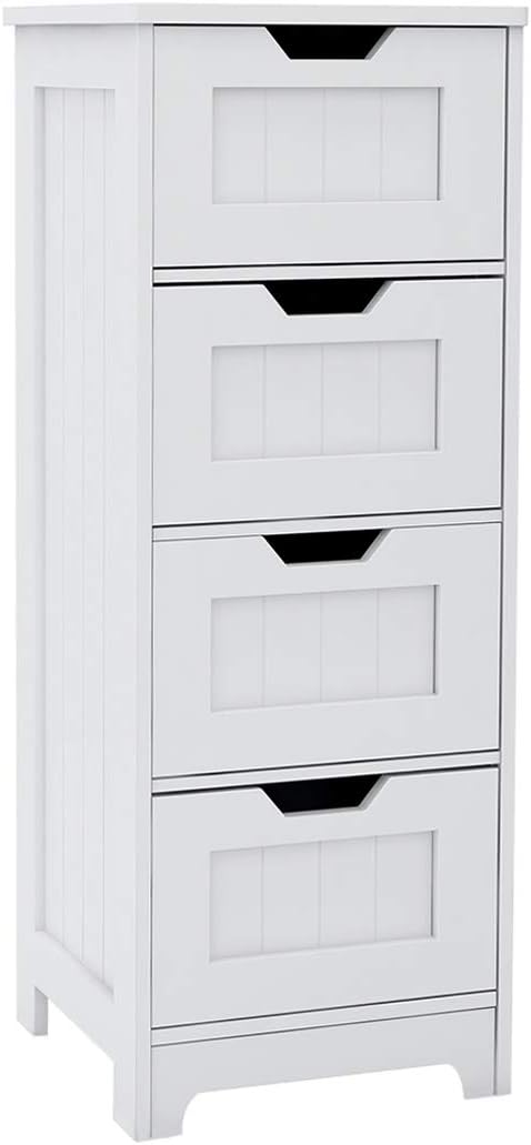 White Freestanding Storage Cabinet with 4 Drawers H21231