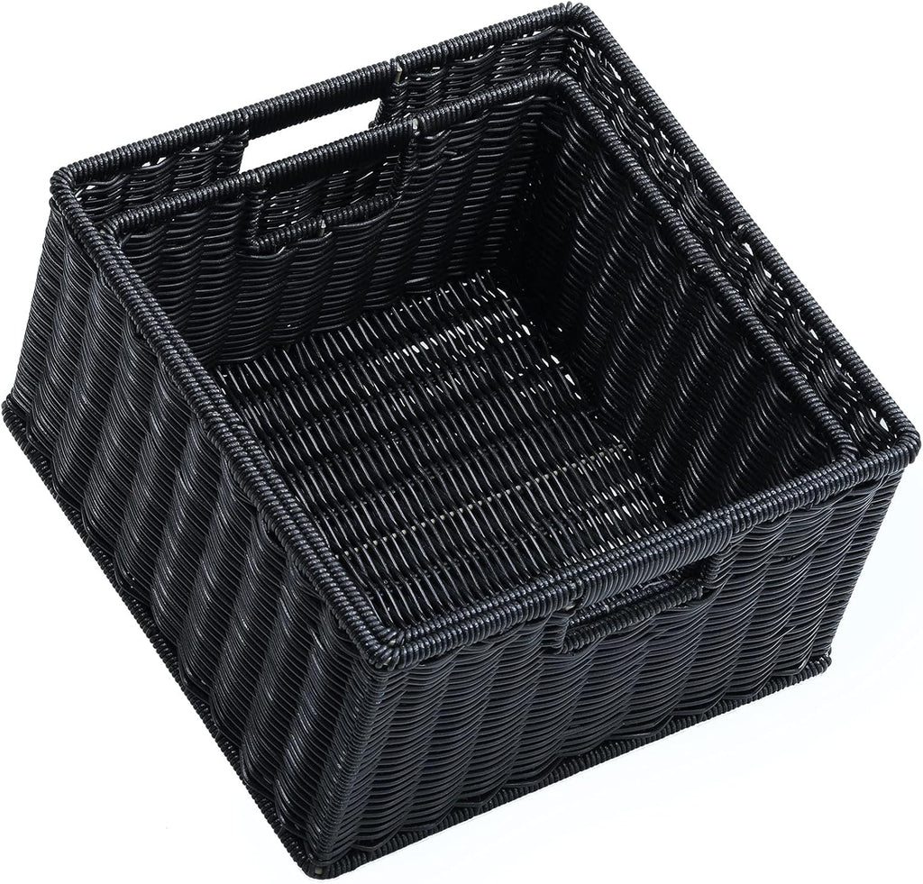 Black Woven Storage Baskets with Handles, Set of 2 O1466