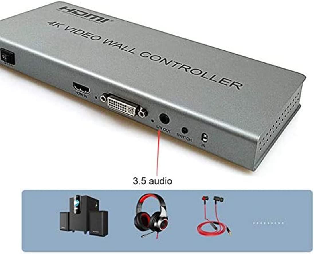4K 2x2 Video Wall Controller Splitter, 4X1 Quad Viewer, 1 HDMI/DVI Input, 4 HDMI Output M406218