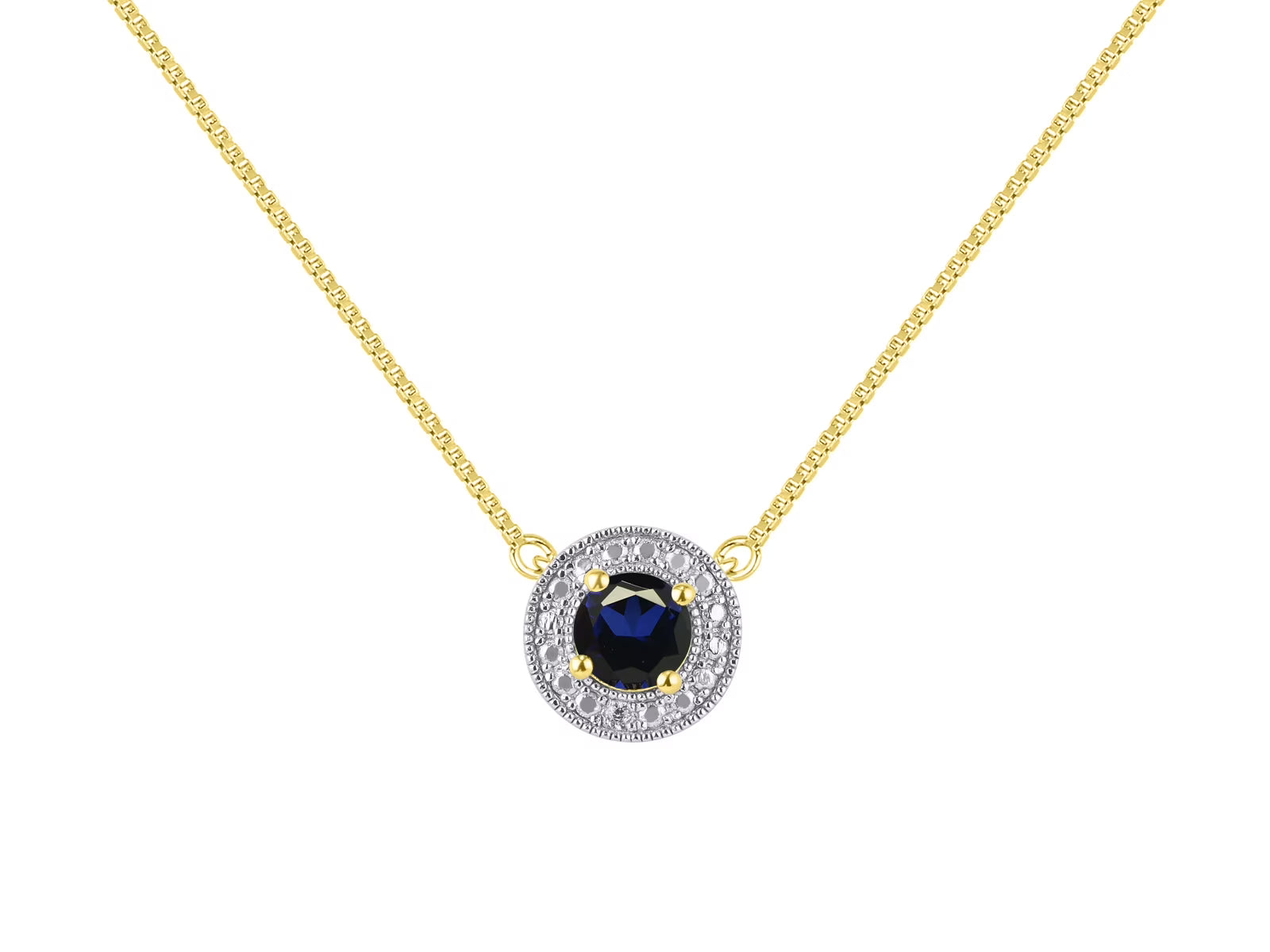 Yellow Gold Plated Silver 925 Halo Necklace with Genuine Diamonds B2720