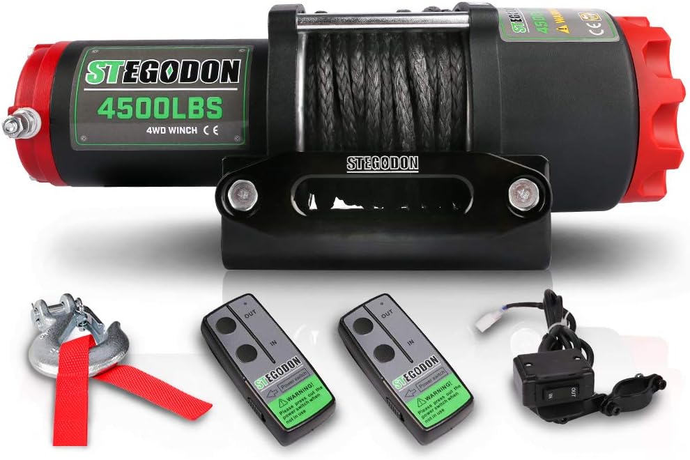 Black 4500 lb. 12V Synthetic Rope Electric Winch with Wireless Remotes and Wired Handle O95226