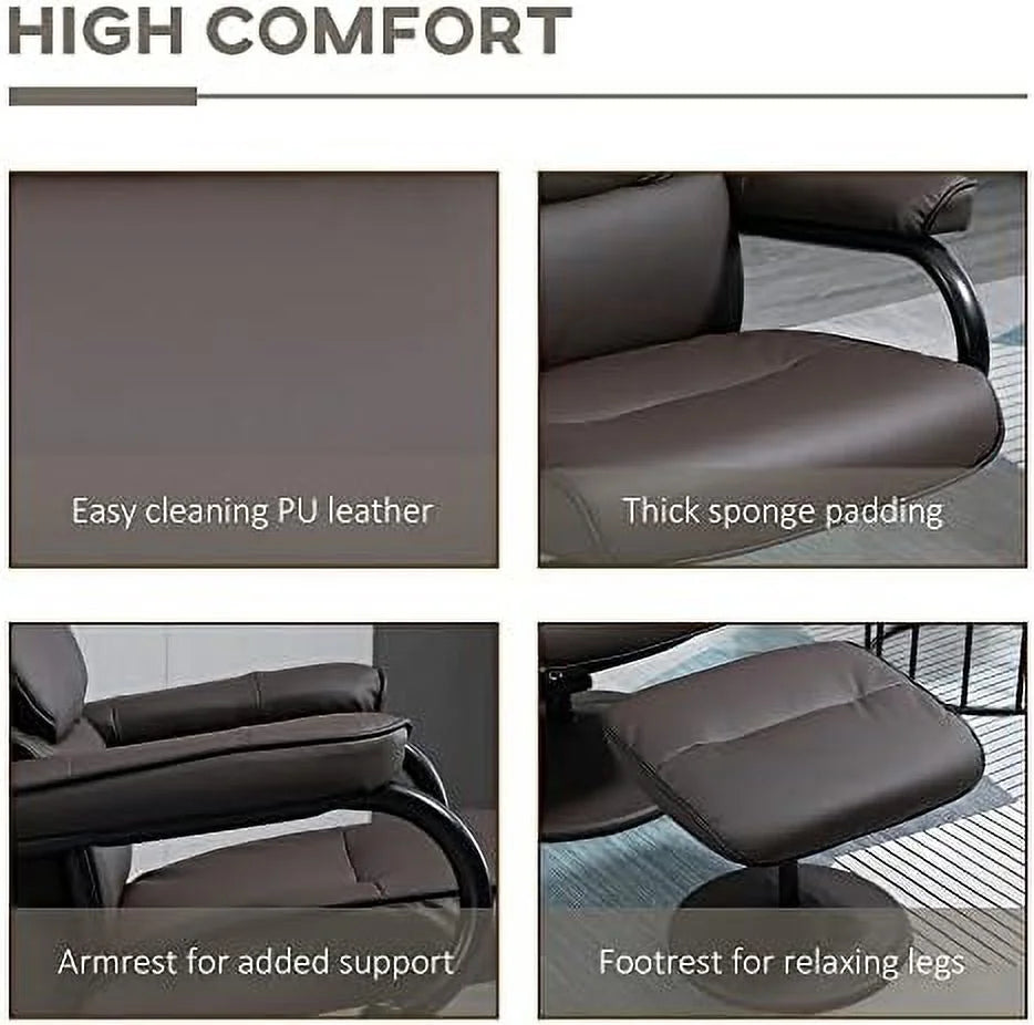 Cream White PU Leather Swivel Recliner Chair with Ottoman P230