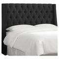 California King Tufted Wingback Headboard Faux Silk Black Q862676