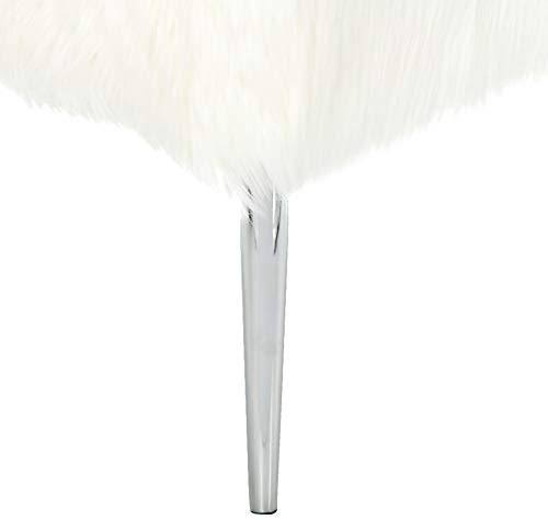 White Faux Fur Ottoman with Chrome Legs U735