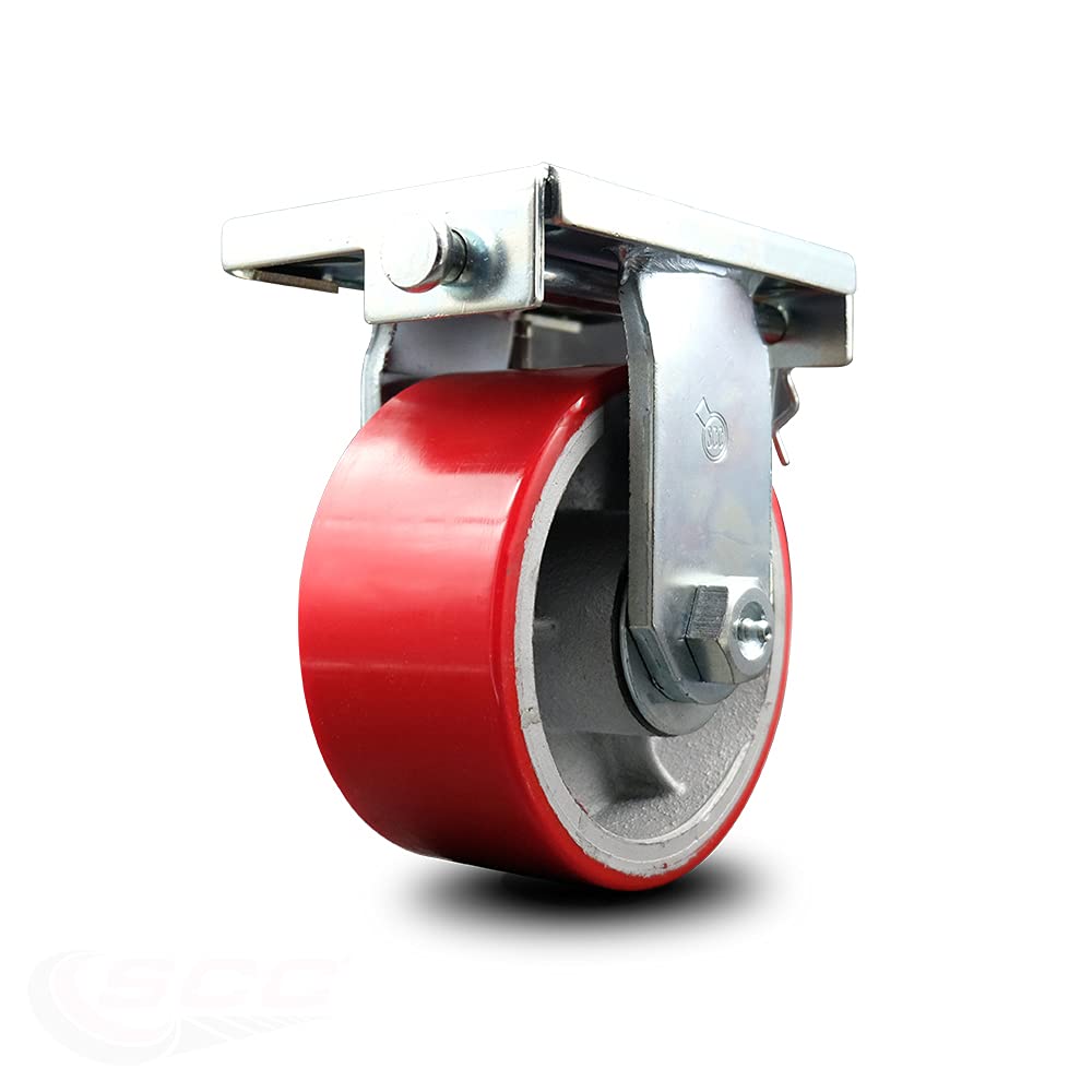 Rigid Caster – 6 Inch Red Poly on Cast Iron Wheel G3315