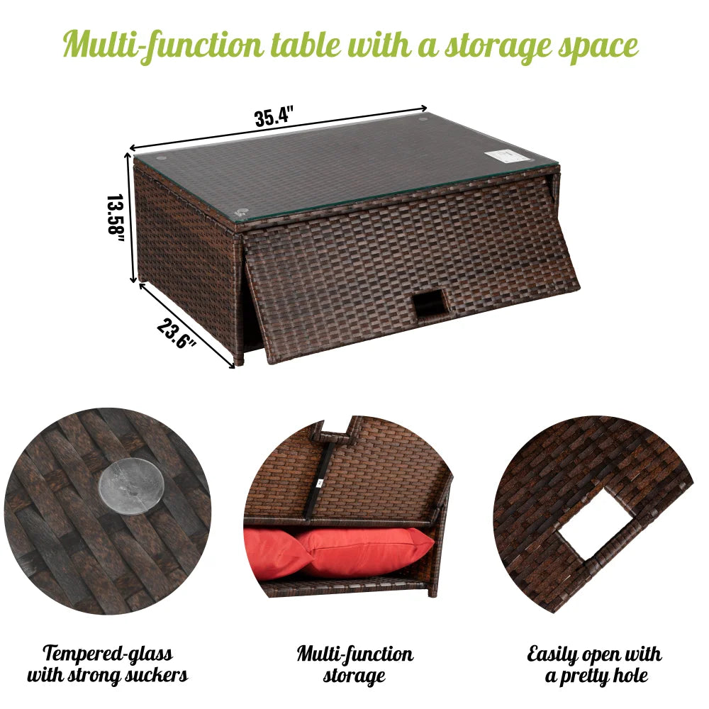 Brown PE Rattan Wicker Sectional Cushioned Sofa Set G910856