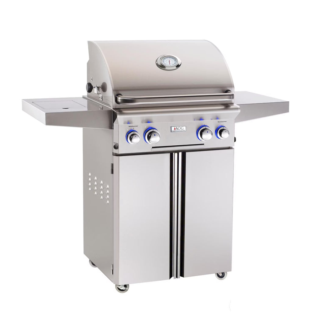 24 Inch Propane Gas Grill On Cart With Side Burner And Rotisserie Kit T21614