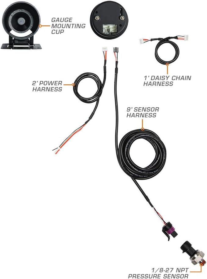 10 Color 10 BAR Oil Pressure Gauge Kit with Electronic Sensor, Black Dial, Tinted Lens, 52mm A686910