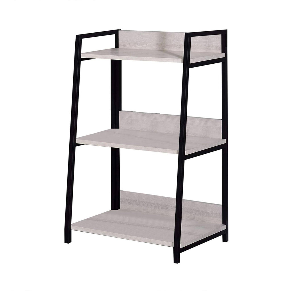 Washed White and Black Wooden Bookshelf with 3 Open Compartments R720458