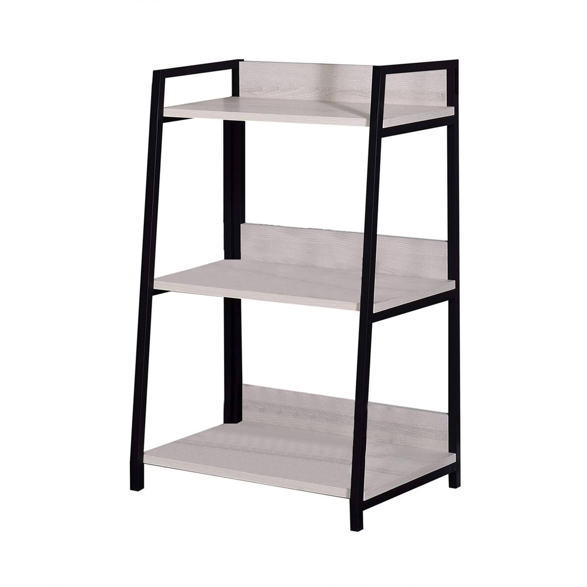 Washed White and Black Wooden Bookshelf with 3 Open Compartments R720458