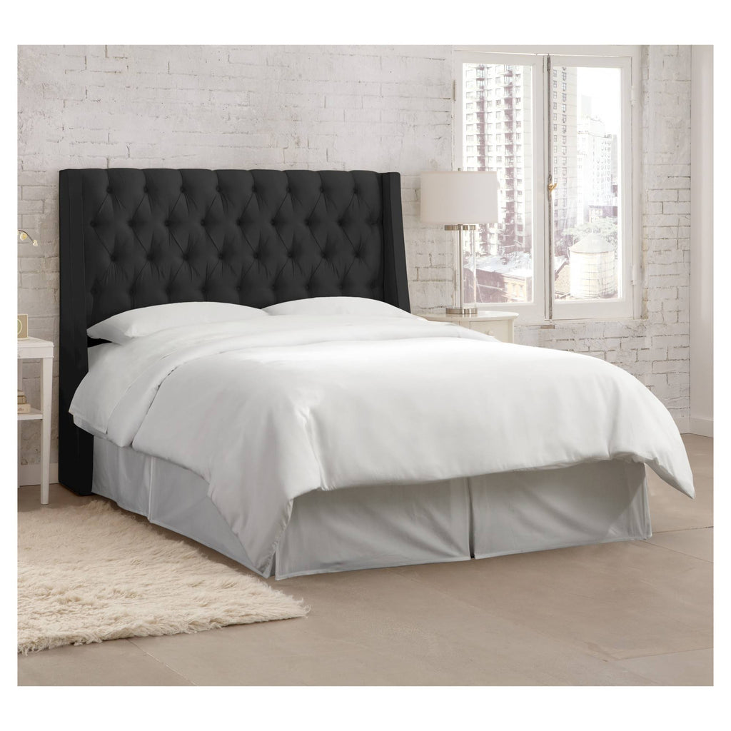 California King Tufted Wingback Headboard Faux Silk Black Q862676