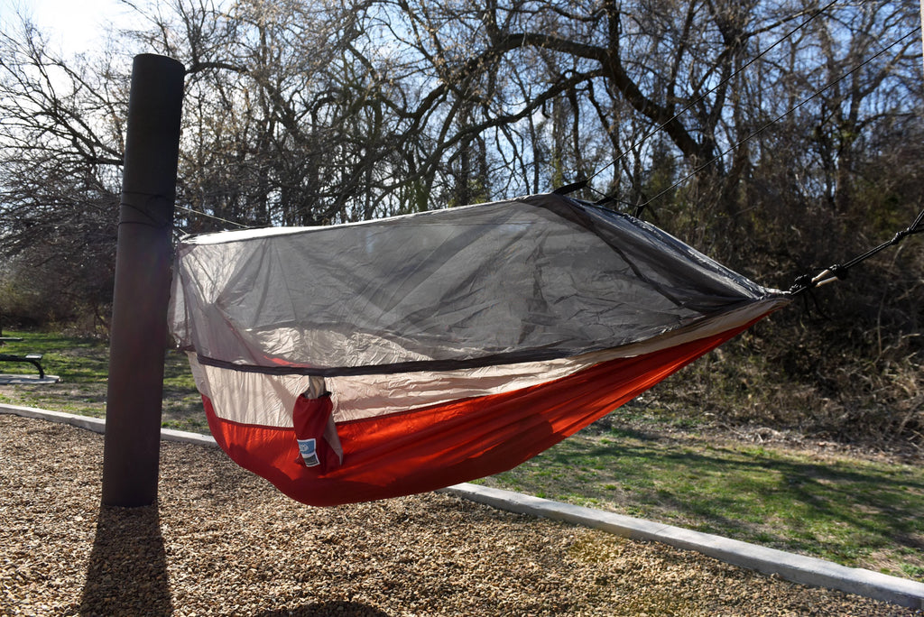 Nylon Mosquito Hammock with Attached Bug Net, 1 Person Red and Taupe, 115" L x 59" W M245794
