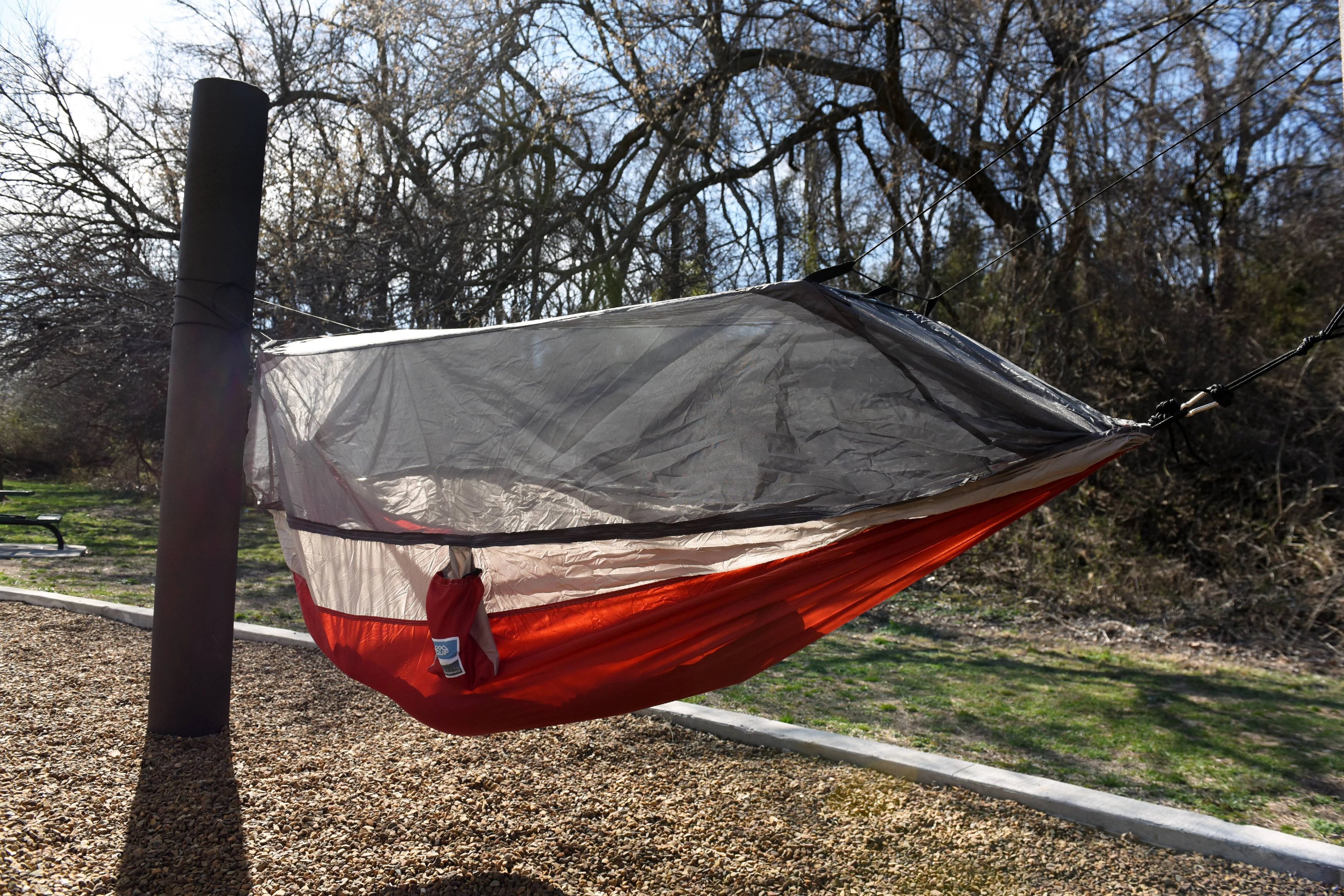Nylon Mosquito Hammock with Attached Bug Net, 1 Person Red and Taupe, 115" L x 59" W M245794
