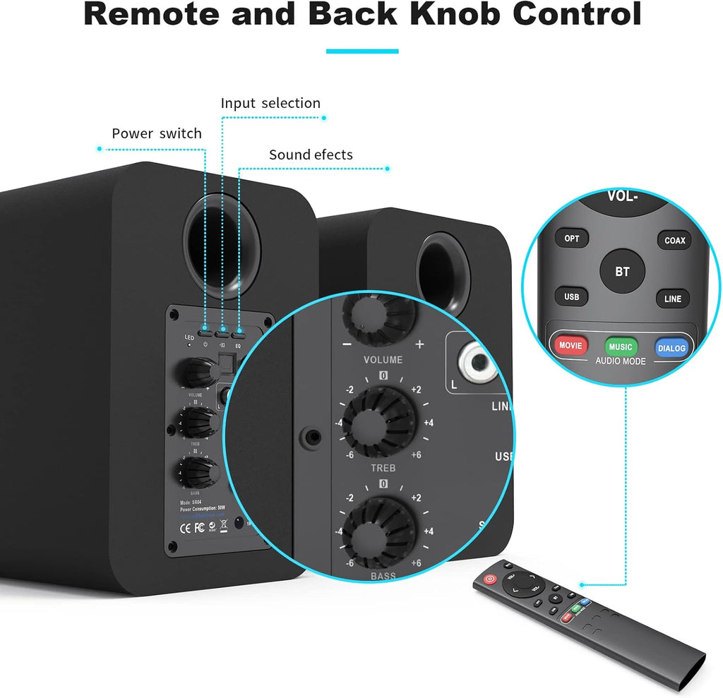 Bluetooth Bookshelf Active Speakers, 50W RMS, Pair, Black W578678