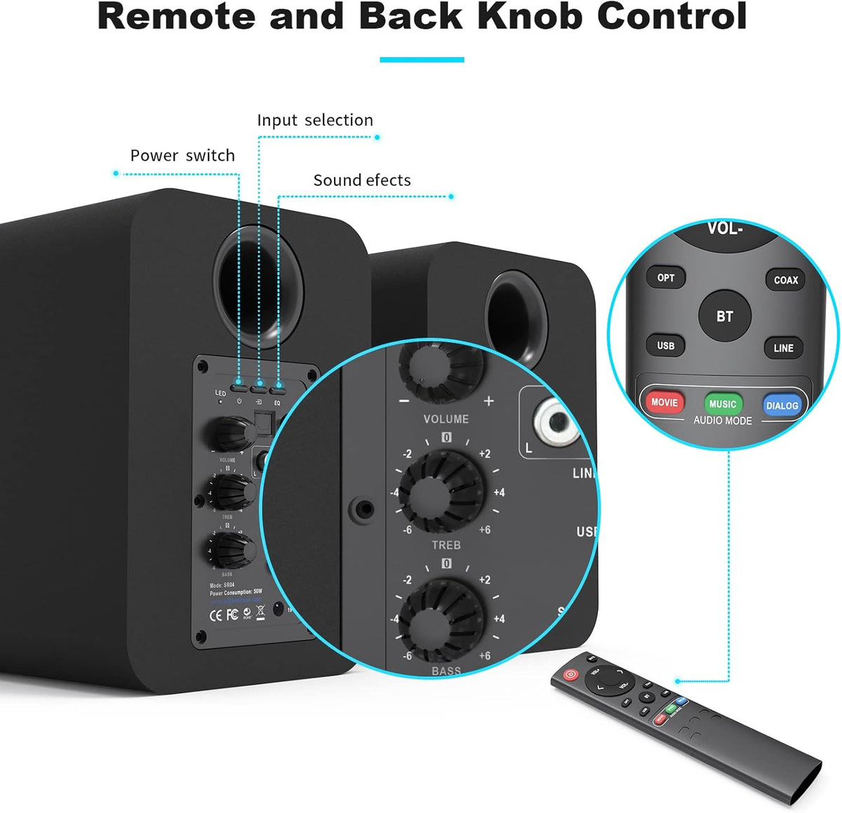 Bluetooth Bookshelf Active Speakers, 50W RMS, Pair, Black W578678