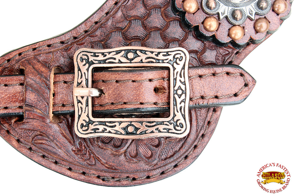 Copper Leather Spur Straps With Studs And Concho S880