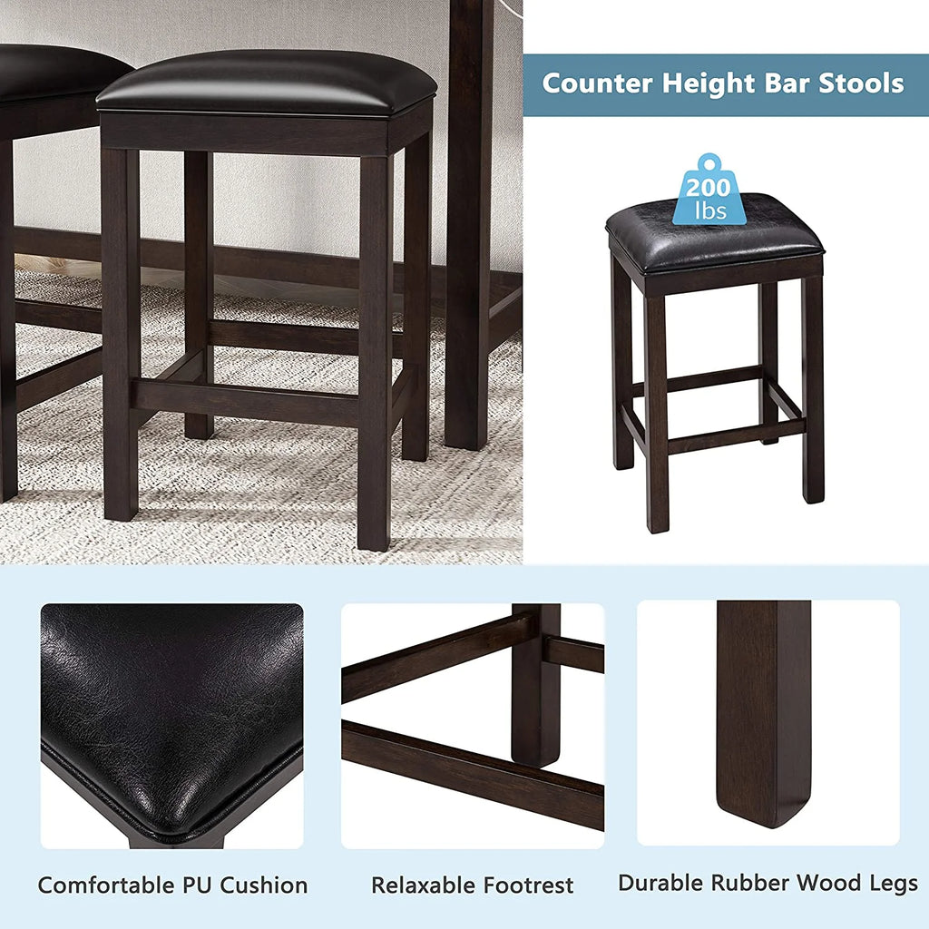 4-Piece Counter Height Dining Table Set with 3 PU Leather Padded Stools Espresso F1711