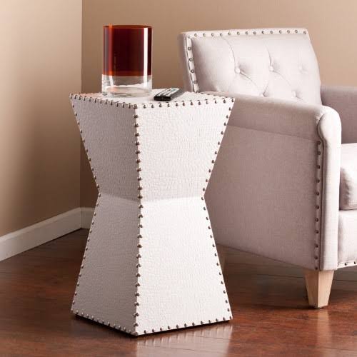 White Faux Leather Accent Table R1780