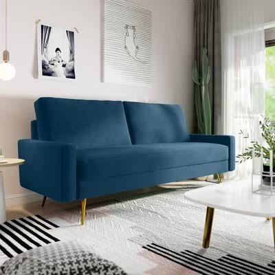 Dark Blue Velvet Square Arm Loveseat F16411