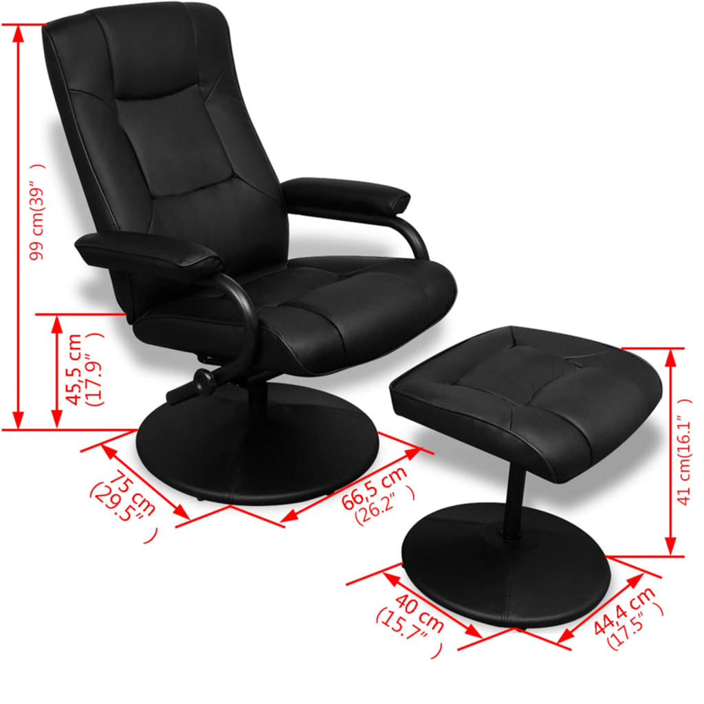 Black Faux Leather Adjustable Recliner Chair with Footstool G40635