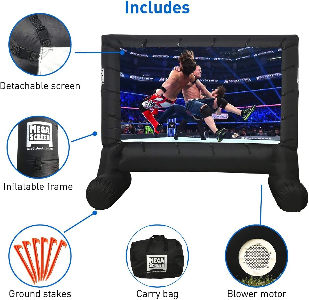 14' Inflatable Canvas Projection Screen with Inflation Fan, Tie-Downs and Storage Bag C9062