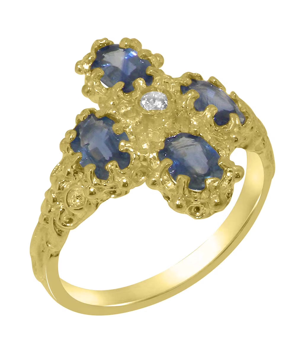 9k Yellow Gold Diamond & Sapphire Statement Ring D589