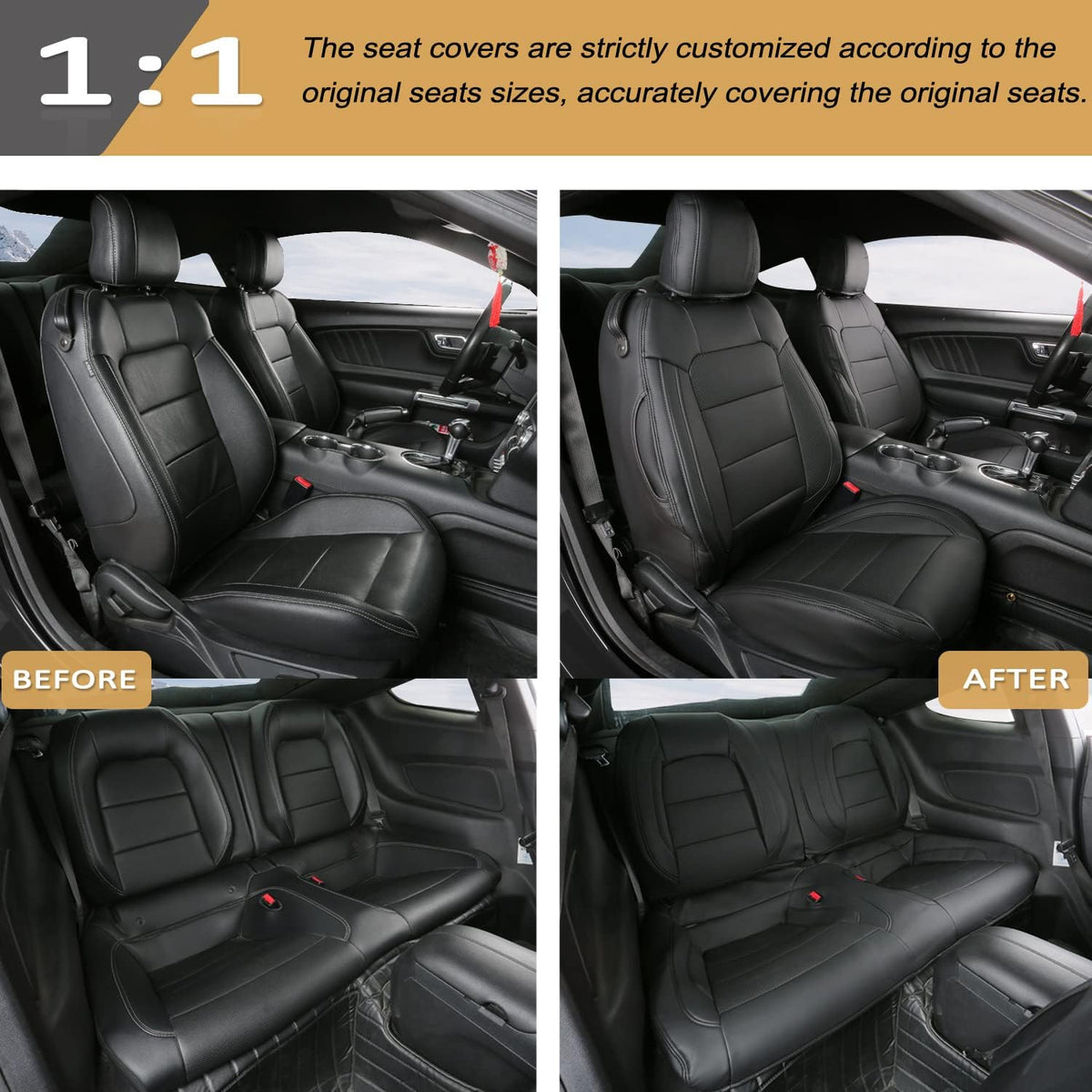 Black Faux Leather Car Seat Covers for Ford Mustang Coupe K6155