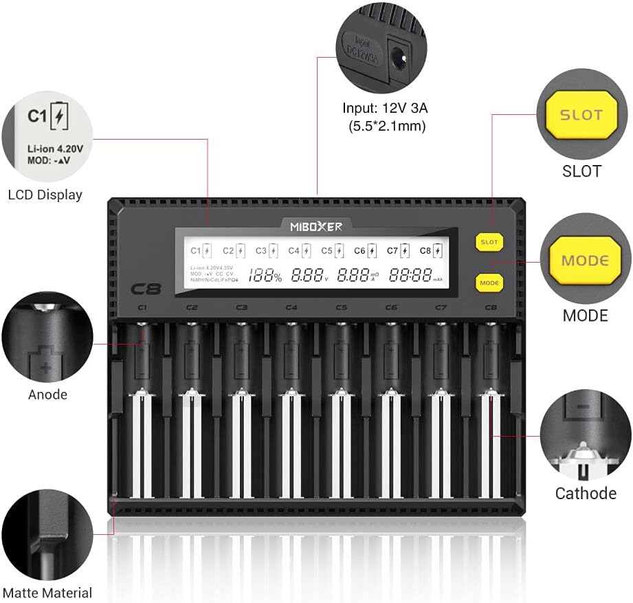 8-Bay Smart Battery Charger with LCD Display O6035