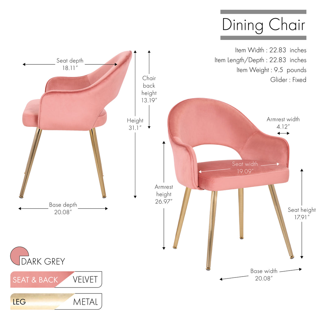 Velvet Upholstery Dining Chairs with Gold Metal Legs V3202