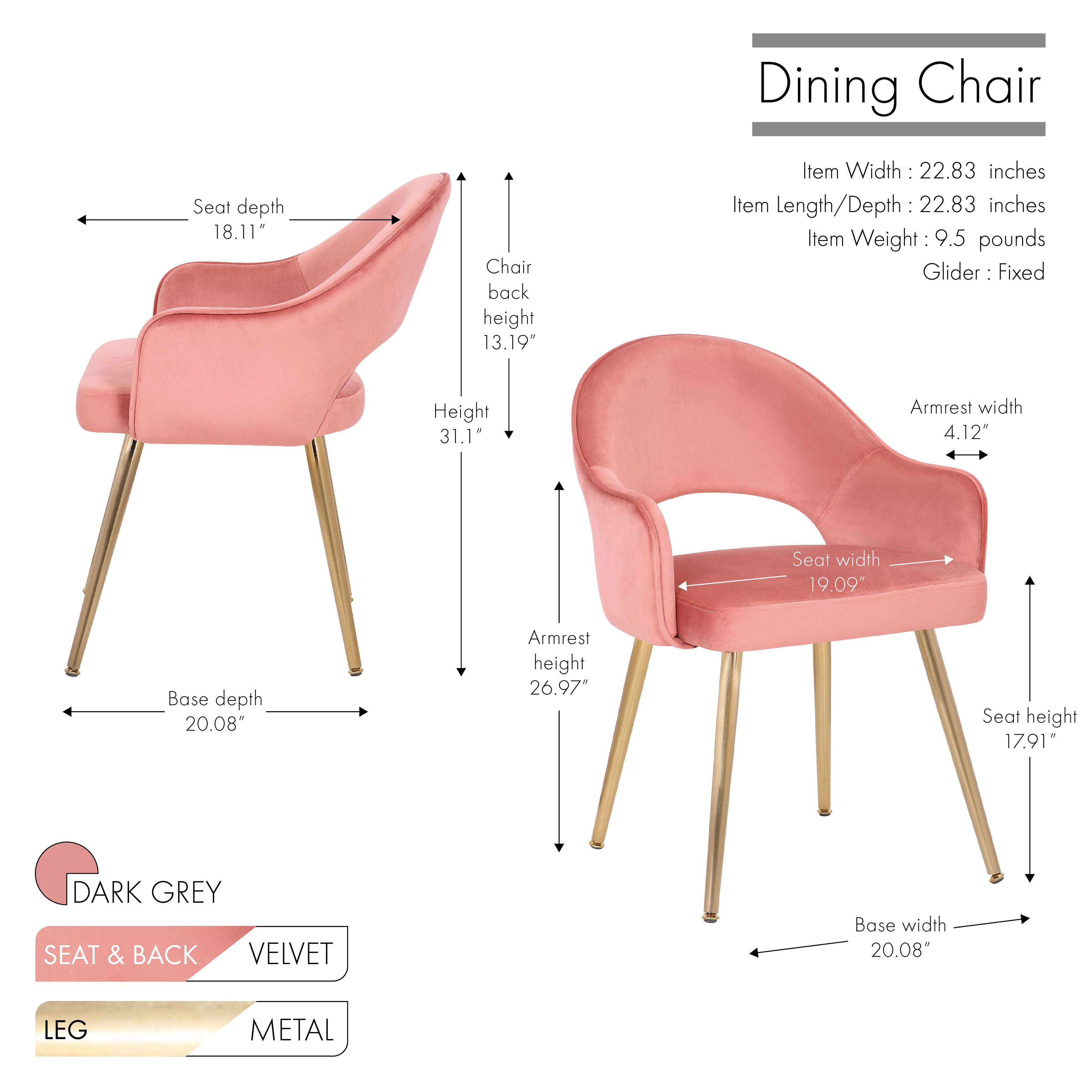 Velvet Upholstery Dining Chairs with Gold Metal Legs V3202