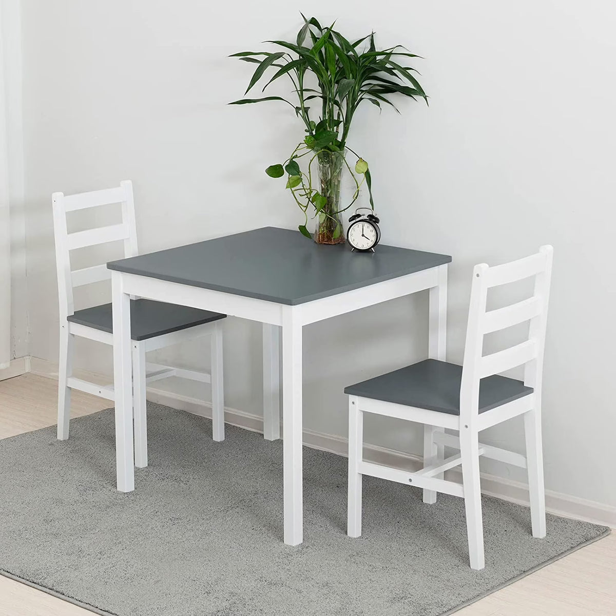 3-Piece Wood Dining Table and Chairs Set, Gray K60372