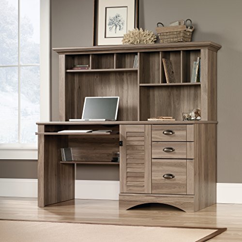 Salt Oak Finish Computer Desk with Hutch and 3-Shelf Bookcase X914348
