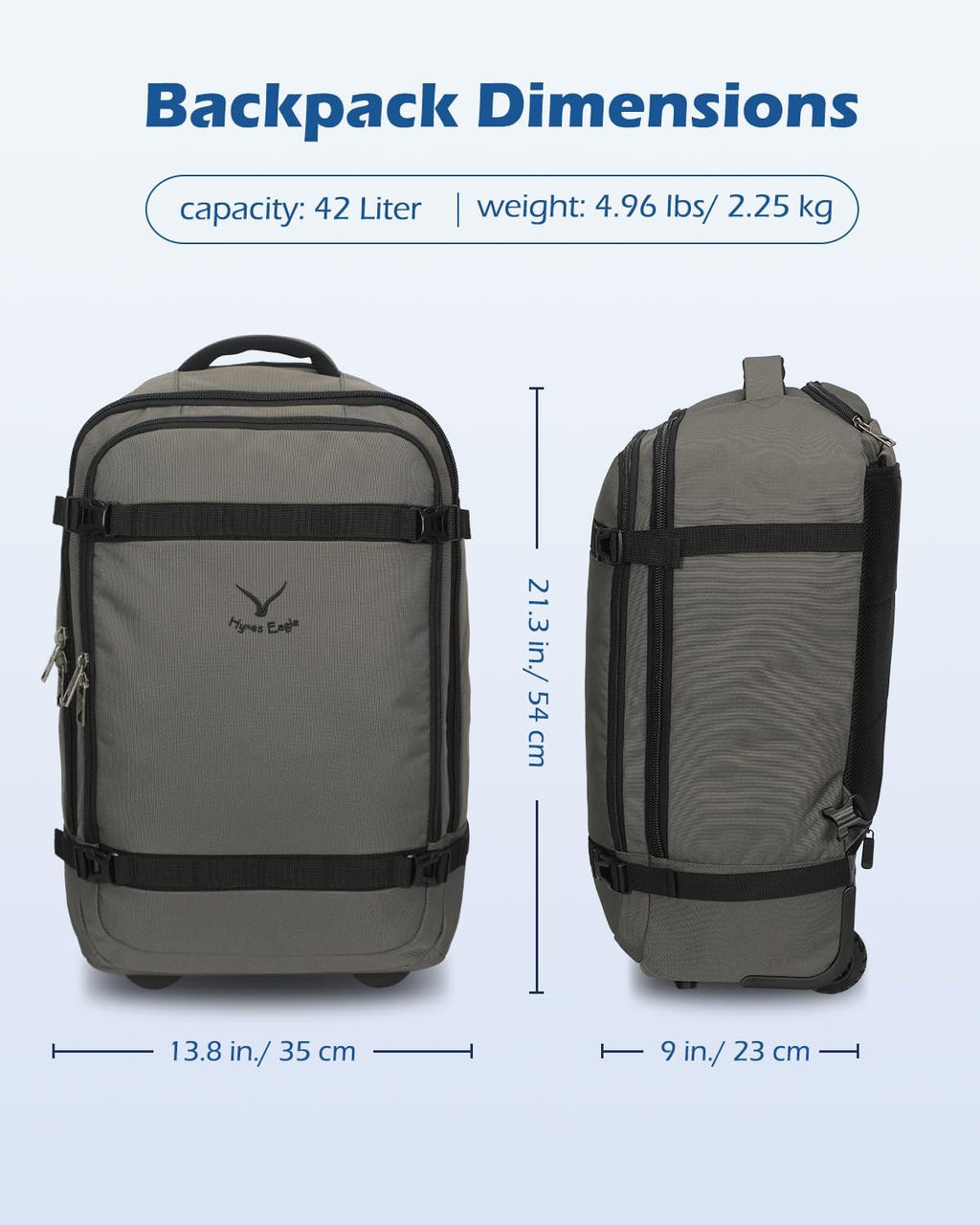 42L Rolling Backpack Navy Blue with Grey O7744