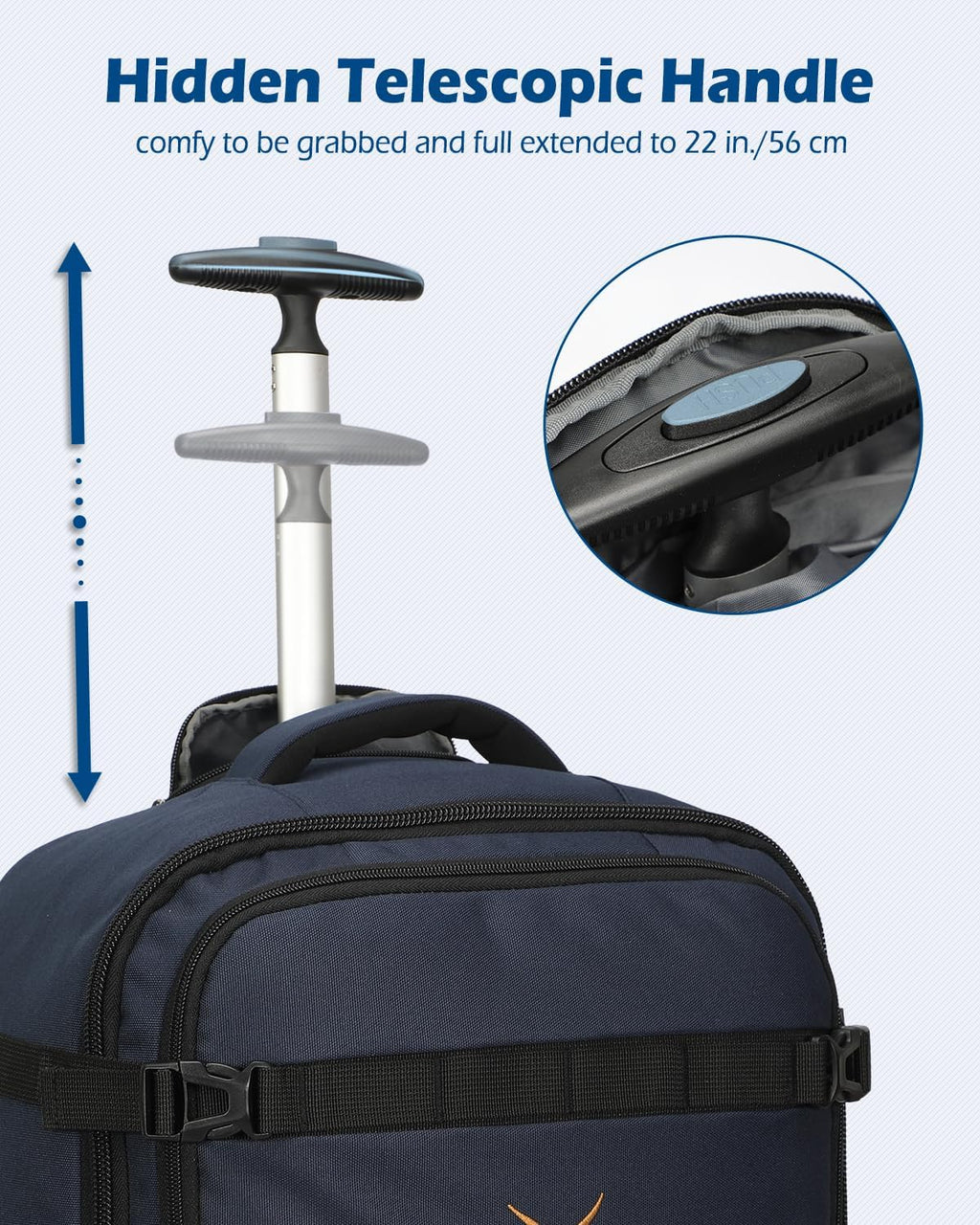 42L Rolling Backpack Navy Blue with Grey O7744