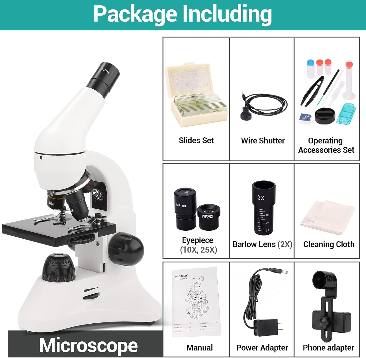 40X-2000X Magnification Monocular Microscope with Prepared Slides Kit K96116