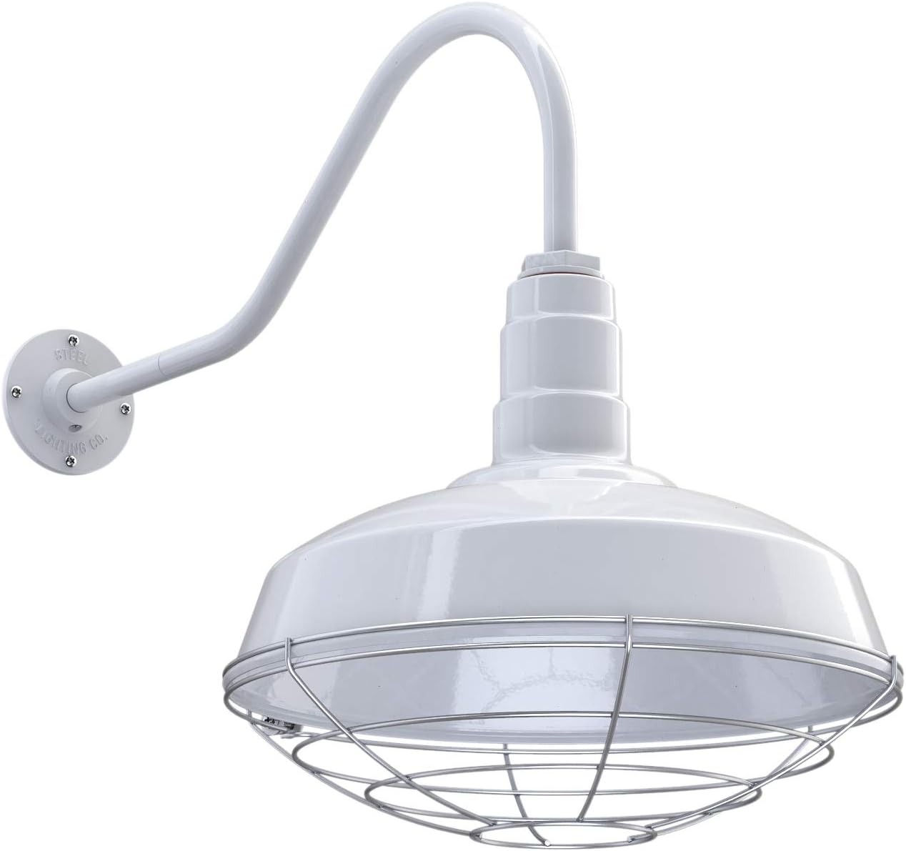White Gooseneck Barn Light with Wire Guard Z165