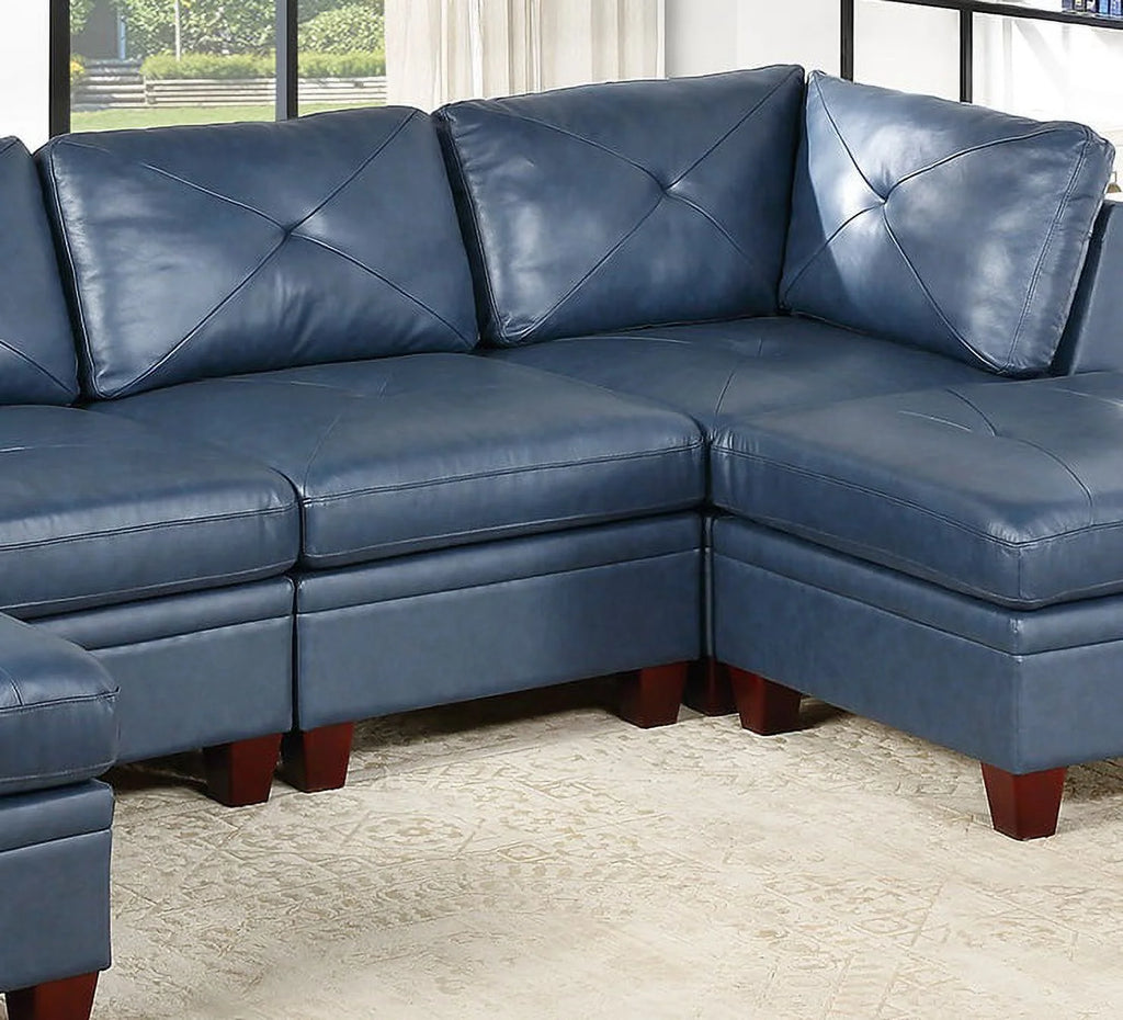 Genuine Leather Armless Chair Ink Blue Tufted Seat N1829