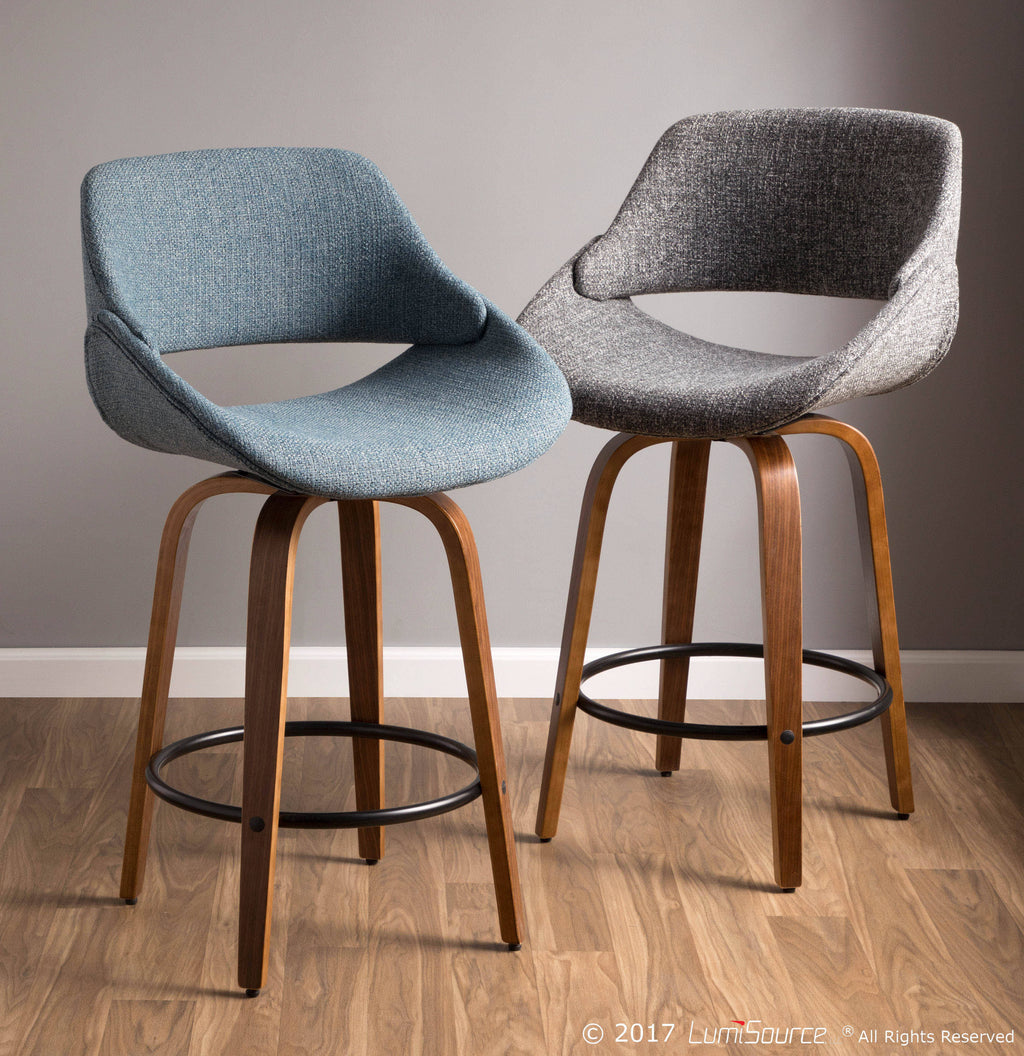 Walnut and Grey Noise Fabric Counter Stool R4285