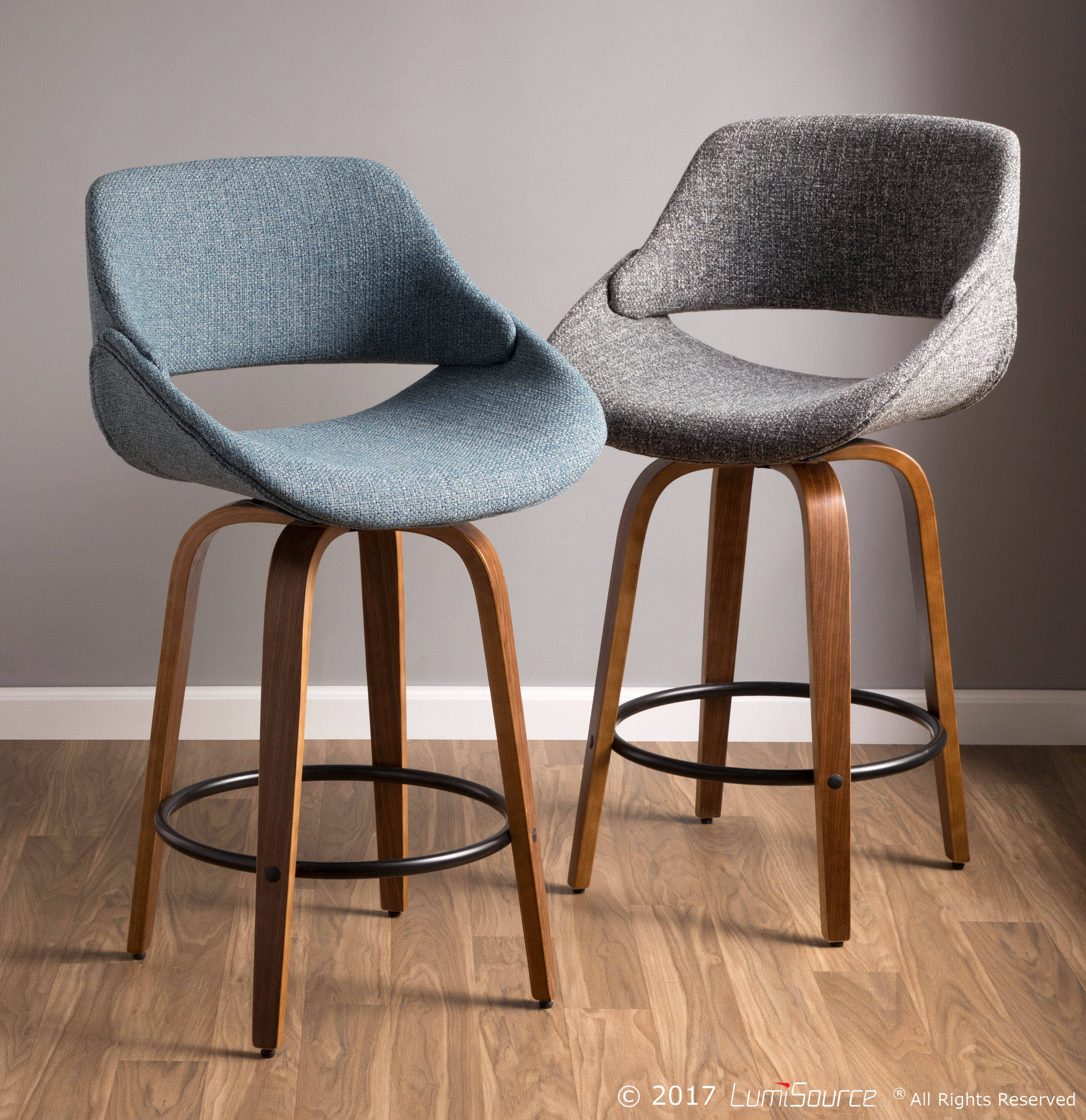 Walnut and Grey Noise Fabric Counter Stool R4285