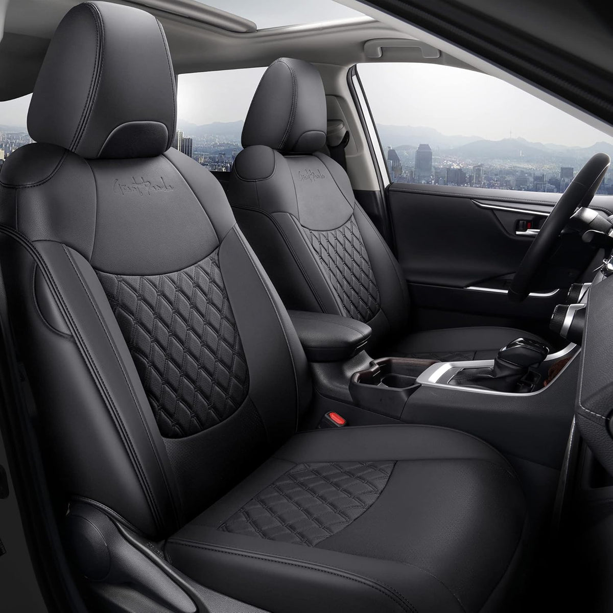 Grey Pu Leather Car Seat Covers Full Set for Toyota RAV4 X7487