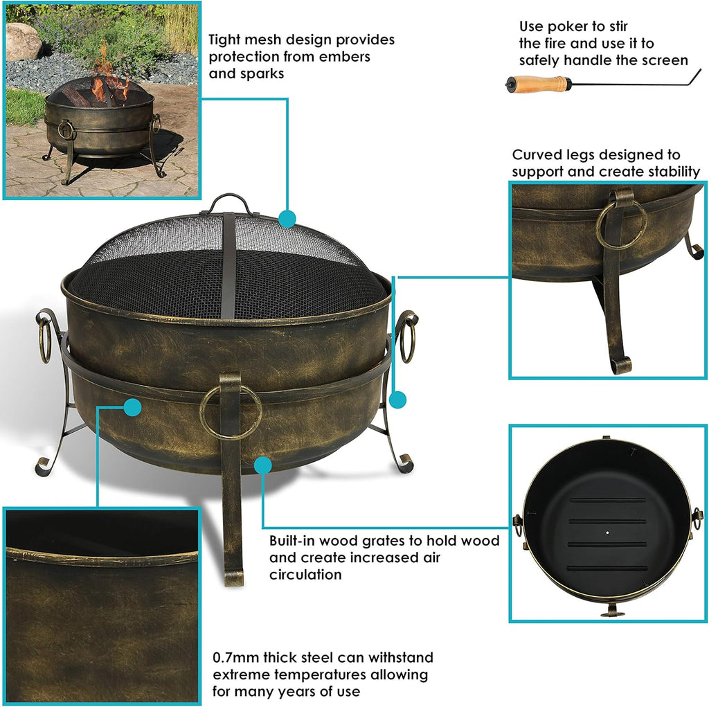 24-Inch Wood-Burning Fire Pit with Spark Screen and Metal Grate G419735