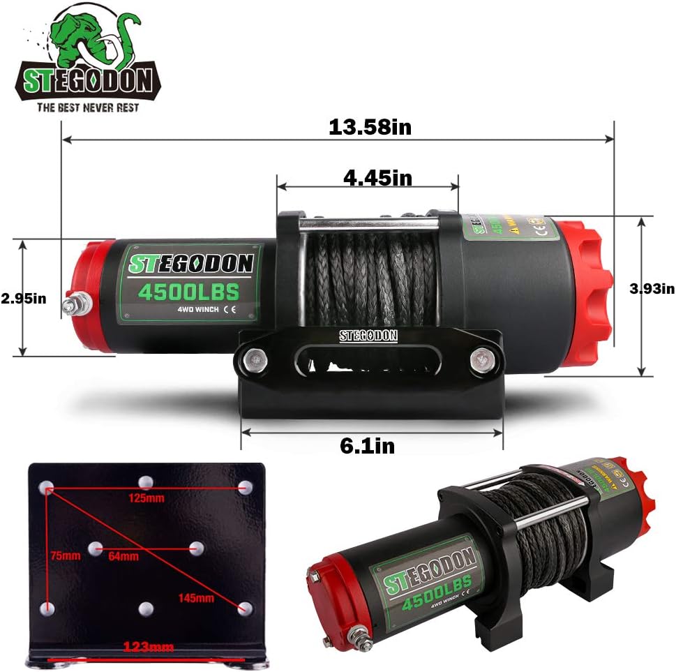 Black 4500 lb. 12V Synthetic Rope Electric Winch with Wireless Remotes and Wired Handle O95226