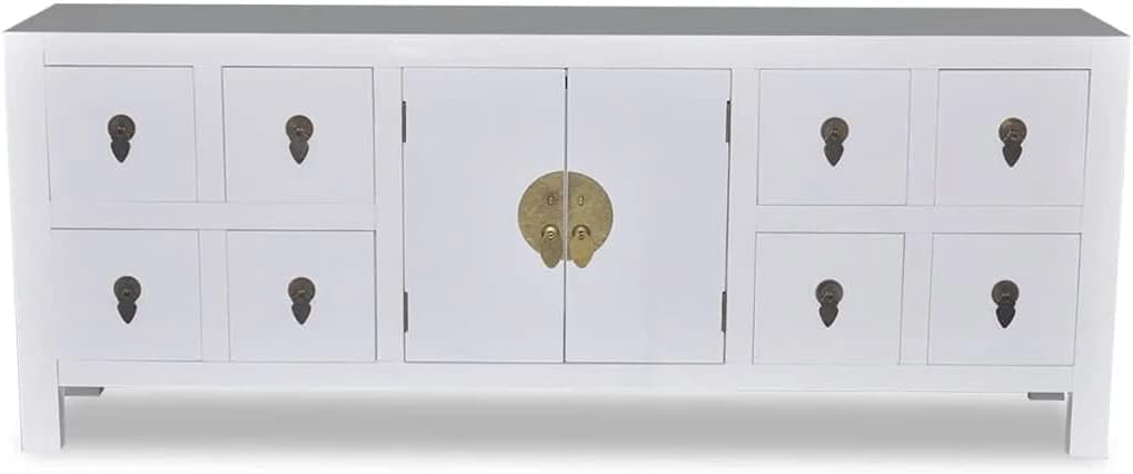 Vintage Wood White 8 Drawer TV Cabinet Console M582575