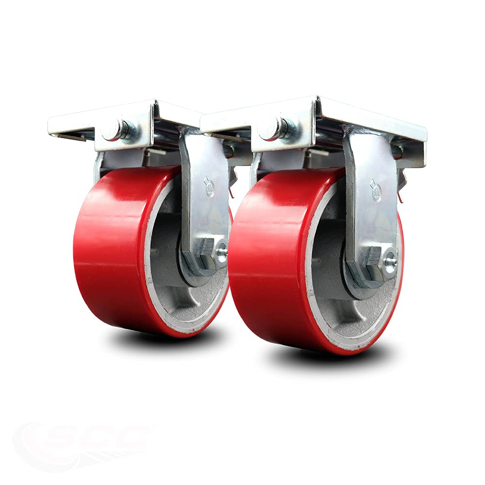 Rigid Caster – 6 Inch Red Poly on Cast Iron Wheel G3315