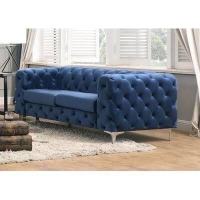 Blue Velvet Square Arm Loveseat S903952
