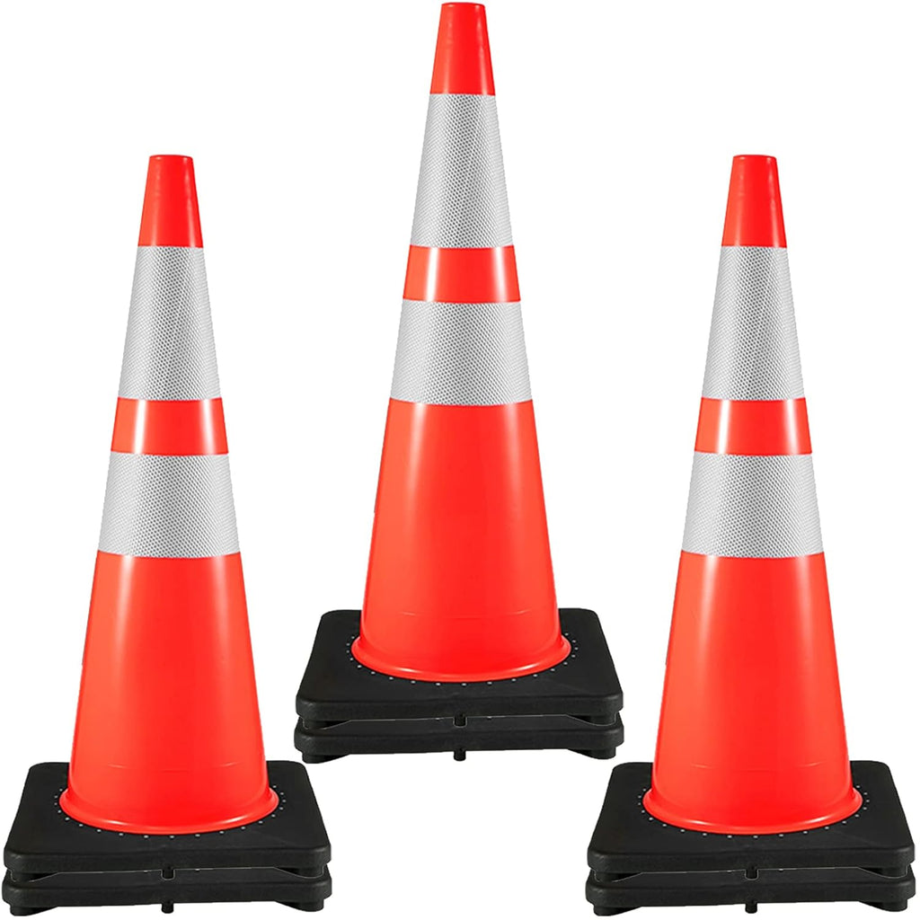 18 in PVC Orange Traffic Cone with Reflective Collar and Black Weighted Base N9708