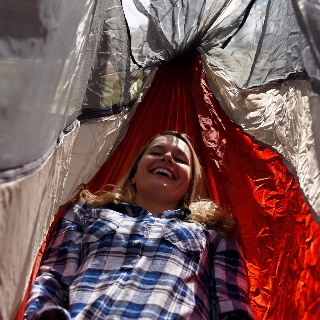 Nylon Mosquito Hammock with Attached Bug Net, 1 Person Red and Taupe, 115" L x 59" W M245794