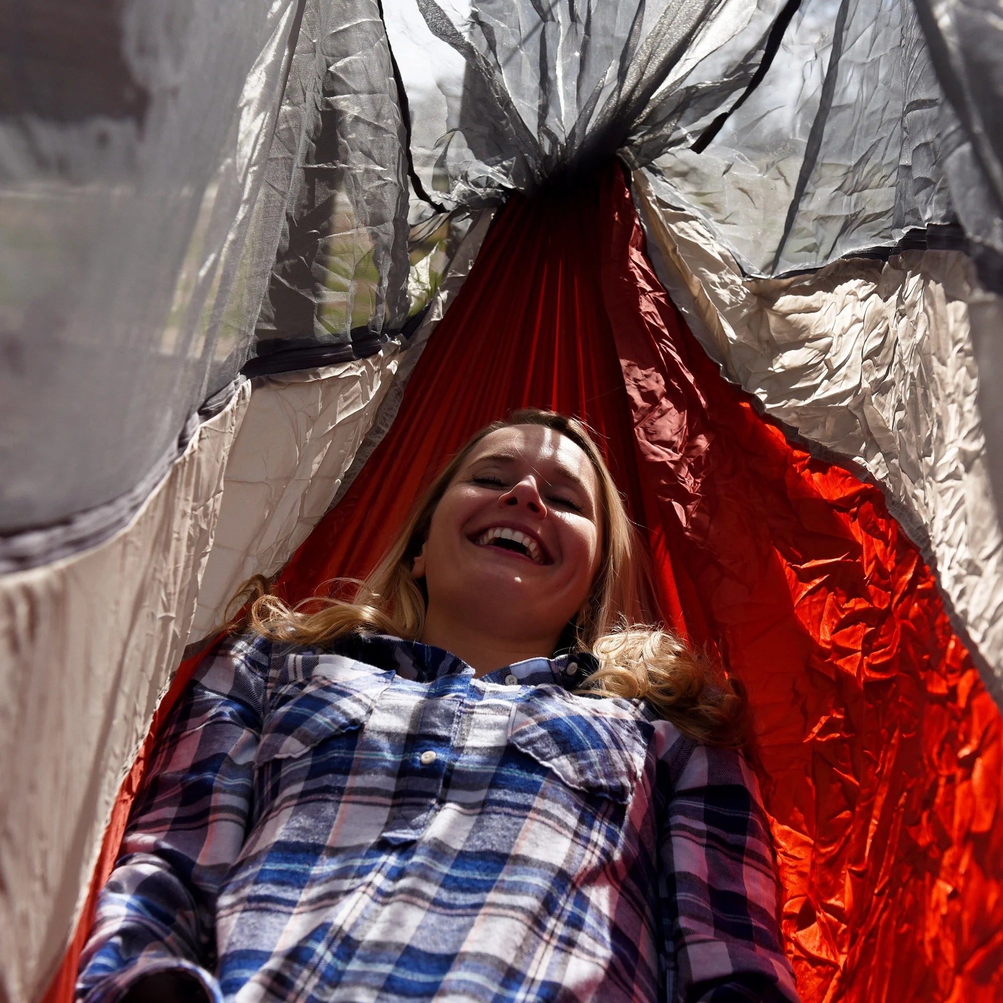 Nylon Mosquito Hammock with Attached Bug Net, 1 Person Red and Taupe, 115" L x 59" W M245794