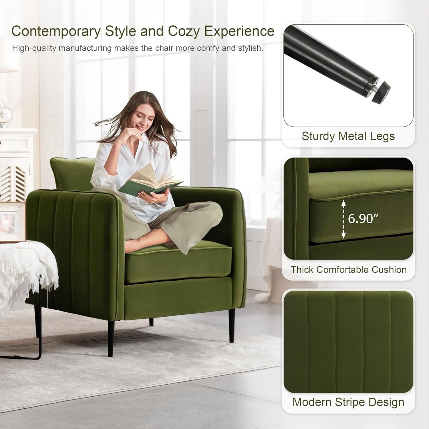 Olive Green Velvet Accent Chair H530